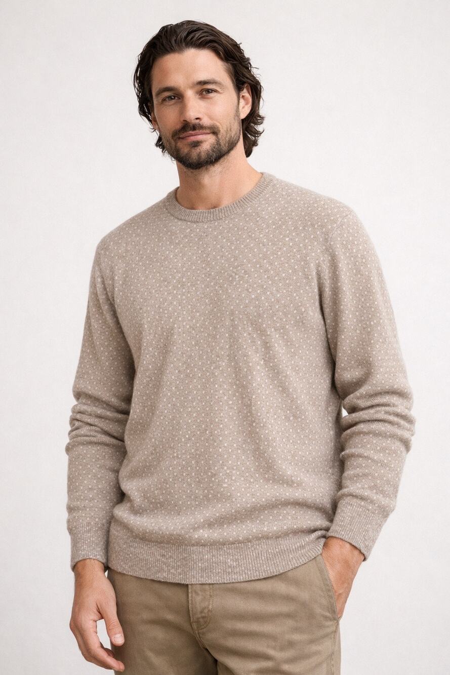 K+J Wool Cashmere Blend Knit Crewneck Sweater Brown Neutral office wear XXL